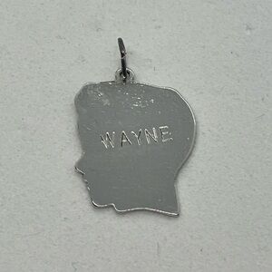 Vtg 925 Sterling Silver Necklace Boy Head Silhouette Wayne Charm  Pendant